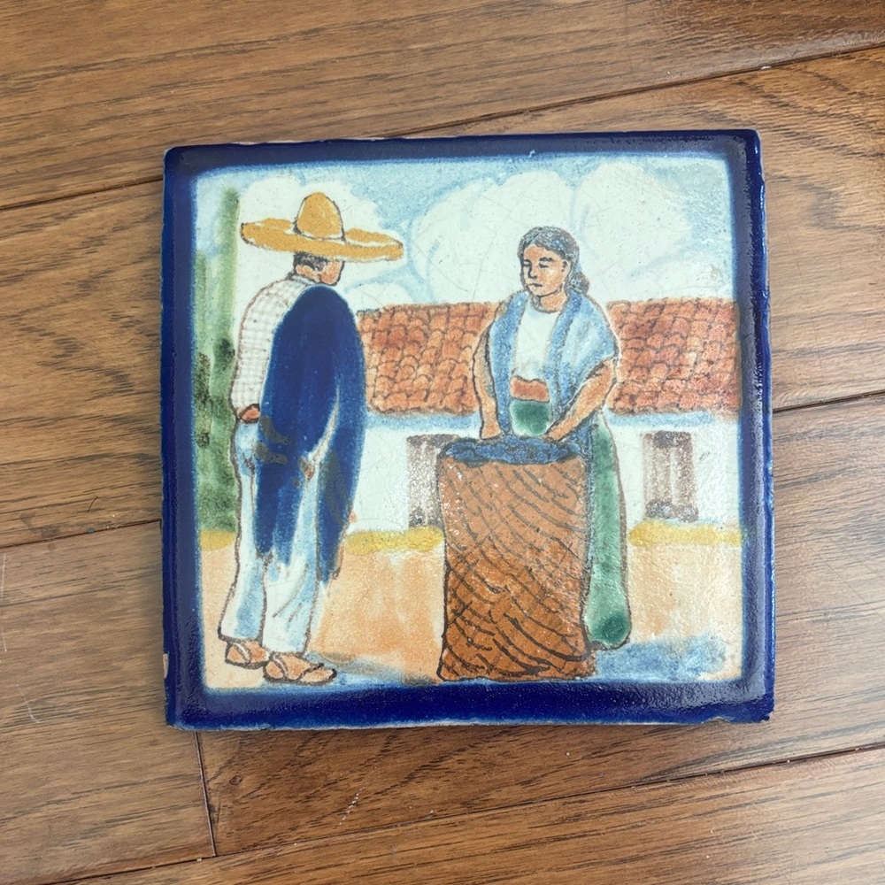 Vintage Uriate Talavera Hand-Painted Ceramic Tile Wall Art -